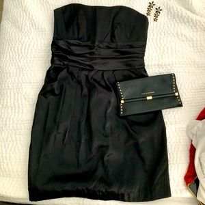 David’s Bridal black satin strapless dress